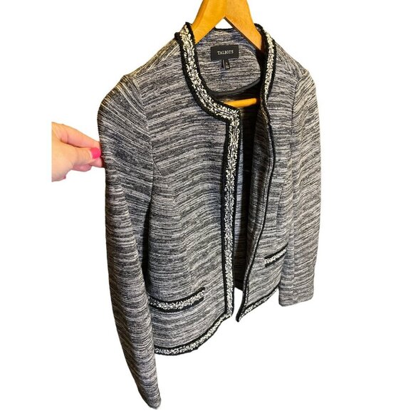 Talbots Black Tweed Cotton Blend Open Jacket Sz S - Picture 3 of 10